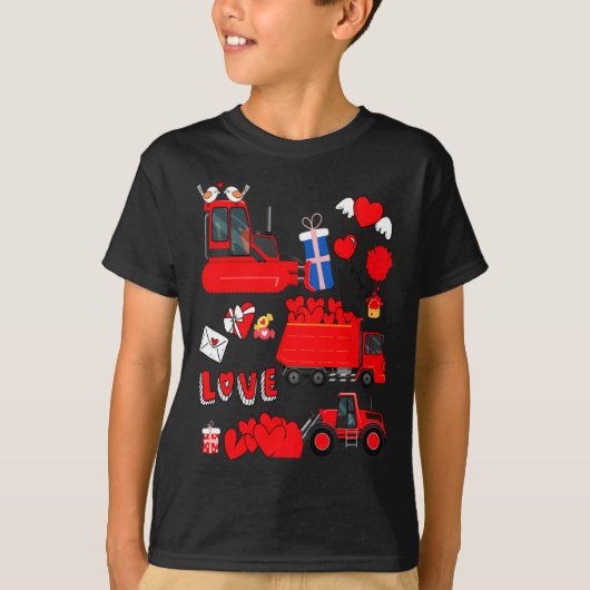 Kids Construction Vehicle Valentine Crane Truck Cu Tシャツ (正面)