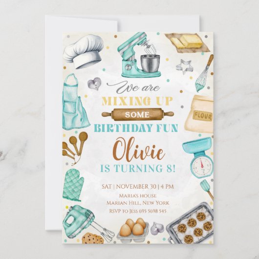 Kids Cooking Birthday, Kitchen Baking Chef  招待状 (正面)