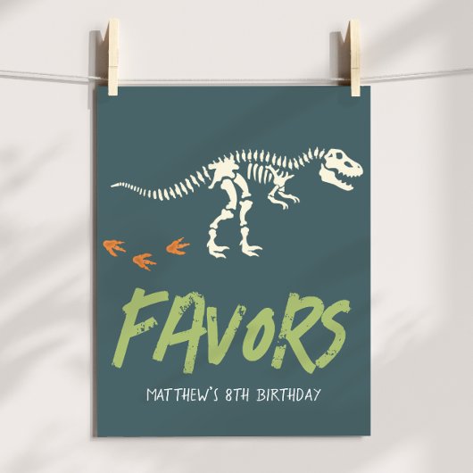 Kids Cool Dinosaur Dig Boys Birthday Favor Sign ポスター