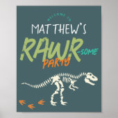 Kids Cool Dinosaur Dig Boys Birthday Welcome Sign ポスター (正面)