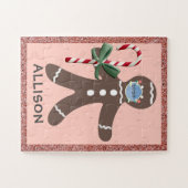 Kids Covid Christmas Gingerbreadピンクグリッター名 ジグソーパズル (横)