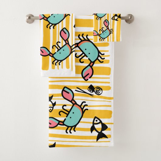 Kids Crab Seafood Fish Pattern  バスタオルセット (インサイチュ)