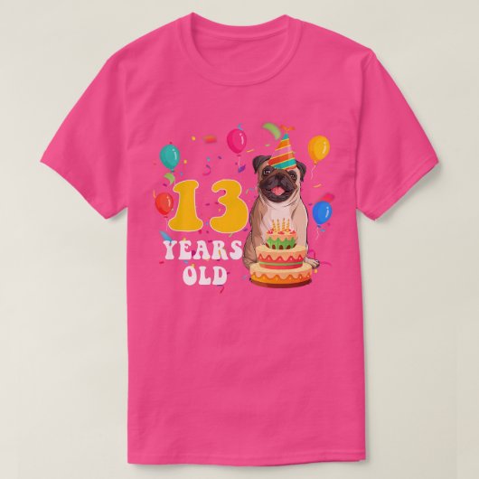 Kids Cute 13 Years Old Pug Dog Lover 13th Birthday Tシャツ (デザイン正面)