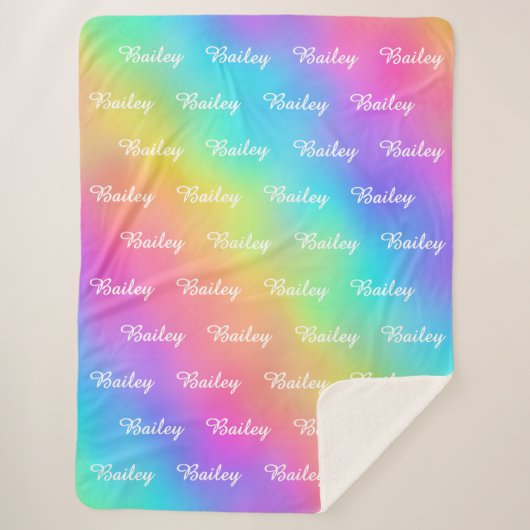 Kids Cute And Vibrant Rainbow Themed Name Blanket シェルパブランケット (正面)