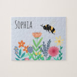 Kids Cute and Whimsical Bumblebee Bee and Flowers ジグソーパズル<br><div class="desc">This cute and whimsical kids puzzle design features a bumblebee with flowers,  and can be personalized with your girls name. The perfect nature-themed floral gift for any bee or flower lover!</div>