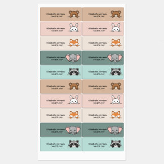 Kids Cute Animals Cartoon Name School ラベル