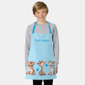 Kid's cute animals stars add name blue エプロン (着用した状態)