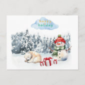 Kids cute christmas holiday postcard with snowman ポストカード (正面)