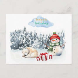 Kids cute christmas holiday postcard with snowman ポストカード