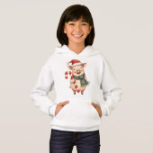 Kids Cute Christmas Pig with Candy Cane Hoodie (正面フル)