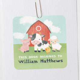 Kids Cute Farm Animal School Library Bookplate スクエアシール
