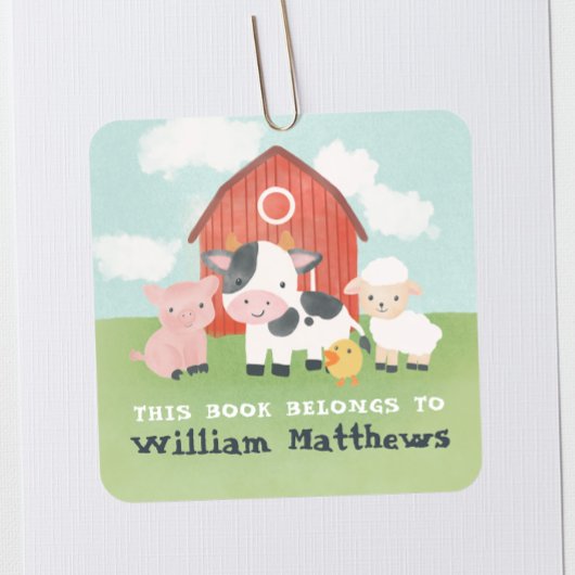 Kids Cute Farm Animal School Library Bookplate スクエアシール