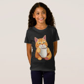 Kids Cute Ginger Cat Coffee Graphic Tシャツ (正面フル)