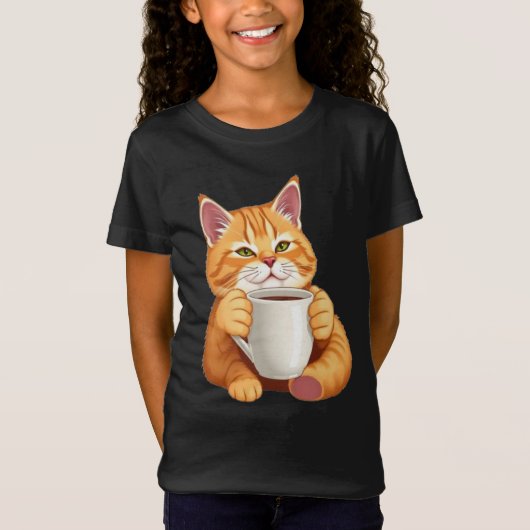 Kids Cute Ginger Cat Coffee Graphic Tシャツ (正面)