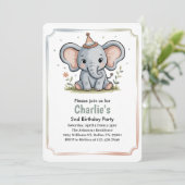 Kids Cute Green Elephant 2nd Birthday Party 招待状 (スタンド正面)