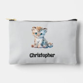 Kids cute leopard add a name grey black アクセサリーポーチ (正面)