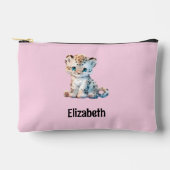 Kids cute leopard add a name pink black アクセサリーポーチ (正面)