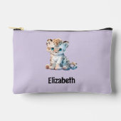 Kids cute leopard add a name purple black アクセサリーポーチ (正面)