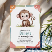 Kids Cute Monkey Jungle Birthday Party 招待状