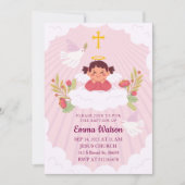Kids Cute Pink Baby Girl Baptism Christening 招待状 (正面)