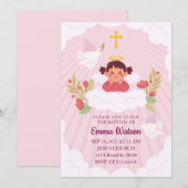 Kids Cute Pink Baby Girl Baptism Christening 招待状 (正面/裏面)