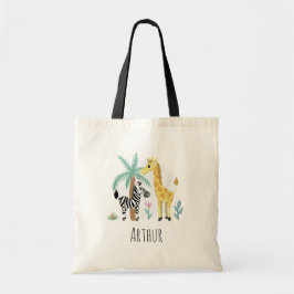 Kids Cute Safari Animals Giraffe Zebra and Name トートバッグ