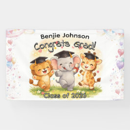 Kid's Cute Safari Graduation Banner w/ Name 横断幕