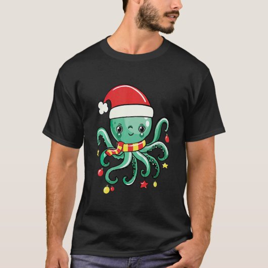 Kids Cute Squid Santa Xmas Octopus Pajama Family   Tシャツ (正面)