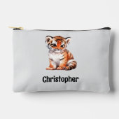 Kids cute tiger add a name grey black アクセサリーポーチ (正面)