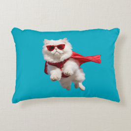 Kids Cute White Persian Cat Superhero Pillow アクセントクッション