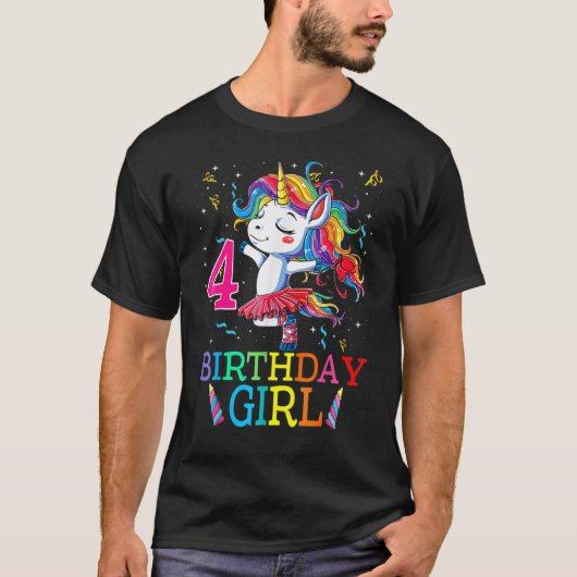 Kids Dabbing Unicorn 4歳4歳パーティー Tシャツ (正面)