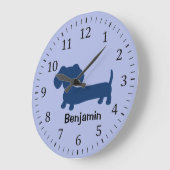 Kids Dachshund Wall Clock Blue Wiener Dog Nursery ラージ壁時計 (傾斜)
