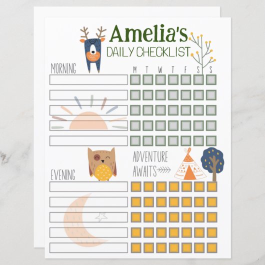 Kids Daily Checklist、Daily Routine Schedule (正面/裏面)