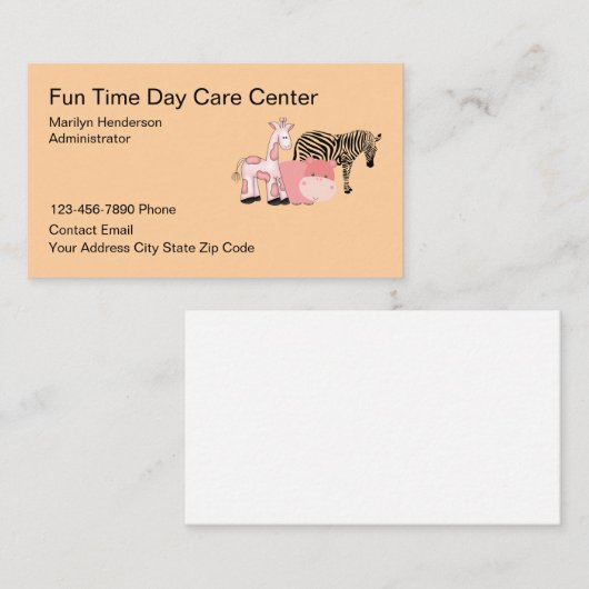 Kids Daycare Cute Animals Theme Daycare 名刺 (正面/裏面)