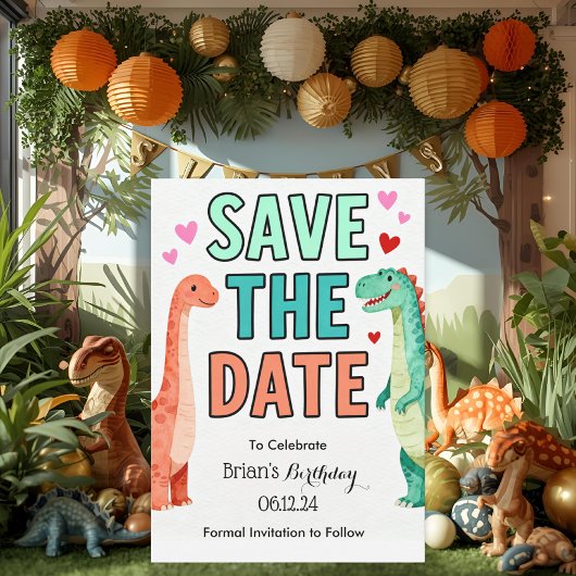 Kids Dino Birthday Party Save The Date 招待状