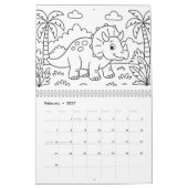 Kids Dino Coloring Calendar カレンダー (2月 2027)