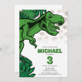 Kids Dino Themed Jurassic Dinosaur Birthday 招待状 (正面/裏面)