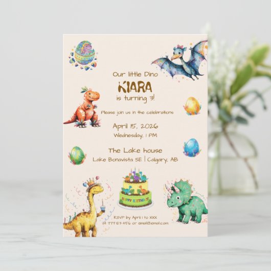 Kids Dinosaur Birthday Party Announcement Invite 招待状 (スタンド正面)