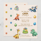 Kids Dinosaur Birthday Party Announcement Invite 招待状 (正面/裏面)