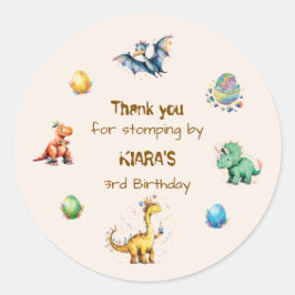 Kids Dinosaur Birthday Thank You Sticker ラウンドシール