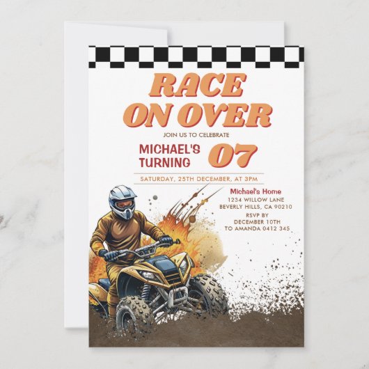 Kid's Dirt ATVスーパークロス誕生日でレース 招待状 (正面)