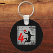 Kids Distressed 4 Year Old 4th Bysketbyll Birthday キーホルダー (正面)