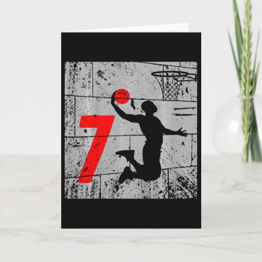 Kids Distressed 7 Year Old 7th Bysketbyll Birthday カード (正面)