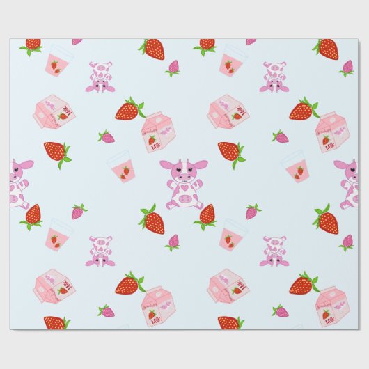 Kid's drawing strawberry milk cow ラッピングペーパー (フラット)