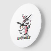 Kids Easter Dino Bunny Egg A Saurus Trex Bunny Boy ラージ壁時計 (傾斜)