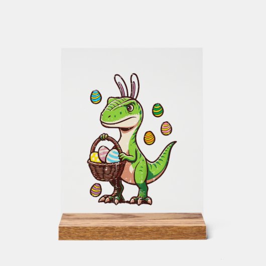 Kids Easter Dinosaur Trex Egg Hunting Boys Kids To アクリルサイン (正面)