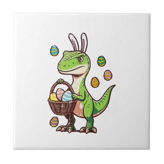 Kids Easter Dinosaur Trex Egg Hunting Boys Kids To タイル (正面)