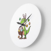Kids Easter Dinosaur Trex Egg Hunting Boys Kids To ラージ壁時計 (傾斜)