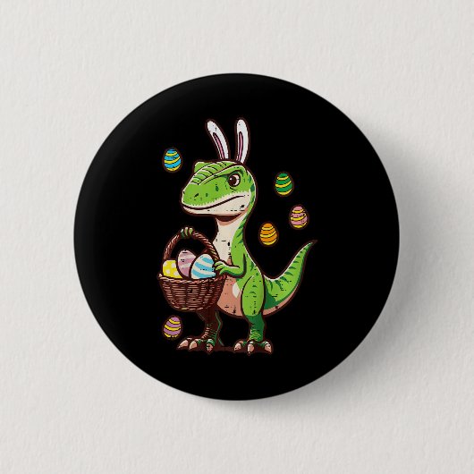 Kids Easter Dinosaur Trex Egg Hunting Boys Kids To 缶バッジ (正面)