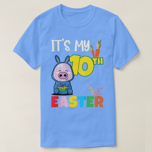 Kids Easter Egg Hunt 10th Birthday Cute Easter Pig Tシャツ (デザイン正面)